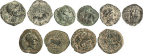 Lote 5 monedas Semis. CARISA, CARTEIA, CASTULO, CORDUBA, OBULCO. AE. A EXAMINAR. MBC- a MBC.