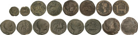 Lote 8 monedas Cuadrante a As. CELSE, EMERITA AUGUSTA, OBULCO, OROSIS. AE. A EXAMINAR. BC a MBC-.