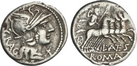 Denario. 136 a.C. ANTESTIA. L. Antestius Gragulus. Anv.: Cabeza de Roma a derecha, delante *, detrás GRAG. Rev.: Júpiter en cuadriga a derecha, con ce...