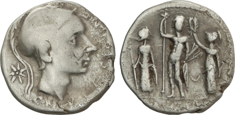 Denario. 112-111 a.C. CORNELIA. Cnaeus Cornelius Blasio. Anv.: Cabeza de Escipió...