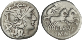 Denario. 150 a.C. DECIMIA. Decimius Flavus. Anv.: Cabeza de Roma a derecha, detrás X. Rev.: Diana en biga a derecha, debajo FLAVS. En exergo: ROMA. 3,...