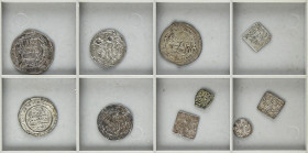 Lote 10 monedas Felus, Quirate y Dirham (8). CALIFATO (5), ALMORÁVIDES, ALMOHADES (3). AE y AR (9). (Una doble perforación). A EXAMINAR. BC+ a MBC+.