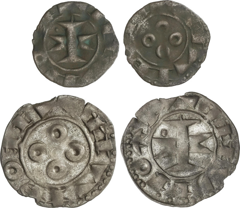 Lote 2 monedas Òbol y Diner Melgorés. ANÓNIMAS DEL SIGLO XII a XIV. SENYORIU DE ...