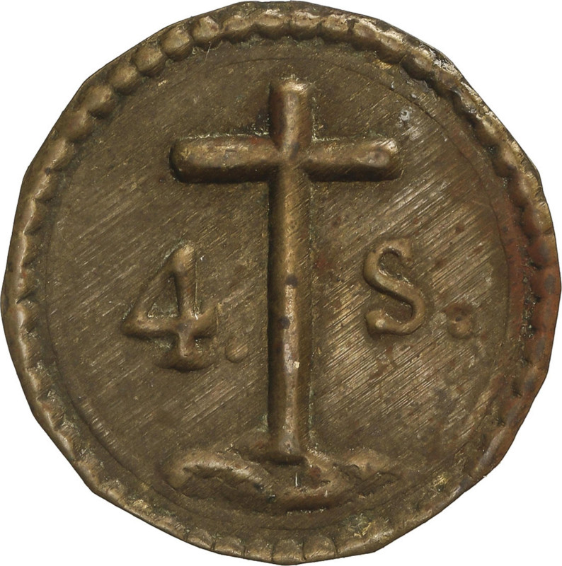 Pellofa de 4 Sous. SANT PERE DE LES PUELLES. Latón. Sin llaves encima de cruz. I...