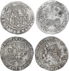 Lote 2 monedas 1 real. BURGOS y SEVILLA. 2,47 y 3,25 grs. A EXAMINAR. AC-297, 431. MBC-.