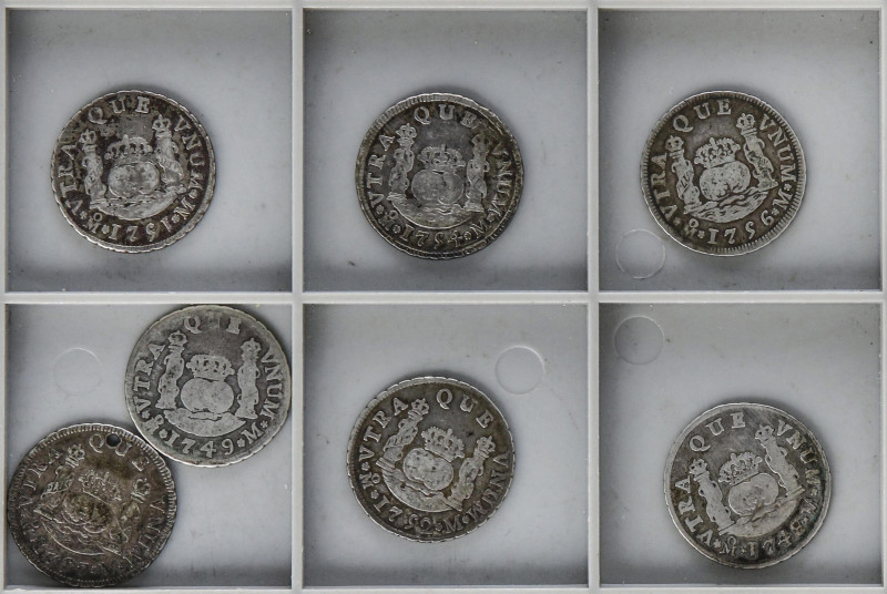 Lote 7 monedas 2 Reales. 1748 a 1757. MÉXICO. Columnario. Todas fechas diferente...