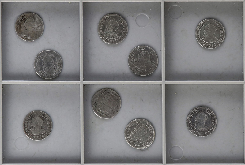 Lote 9 monedas 1/2 Real. 1771 a 1784. MÉXICO. A EXAMINAR. BC a MBC-.