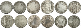 Lote 6 monedas 2 Reales. 1766, 1788. MADRID (5), MÉXICO (1). Diferentes. Una fecha no visible. A EXAMINAR. AC-Tipo 66, 614, 628, 630, 640, 657. BC+ a ...