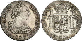 8 Reales. 1777. LIMA. M.J. 26,68 grs. (Oxidaciones limpiadas). AC-1043. MBC+.