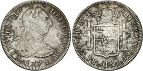 8 Reales. 1772. MÉXICO. M.F. 26,54 grs. Ceca y ensayadores invertidos. (Oxidaciones limpiadas y rayas en anverso). ESCASA. AC-1104. MBC-/MBC.