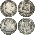Lote 2 monedas 8 Reales. 1786, 1787. MÉXICO. F.M. 26,11 y 26,57 grs. (Oxidaciones). AC-1129, 1131. MBC-.