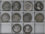 Lote 10 monedas 8 Reales. 1773 a 1788. MÉXICO. Alguna fecha repetida. (algunas con resellos chinos y una con restos de soldadura). A EXAMINAR. BC a MB...