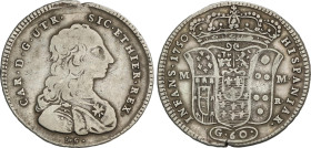 60 Grana (1/2 Piastra). 1750. CARLOS III. NÁPOLES y SICILIA. 12,12 grs. AR. (Golpe en canto). C-22. MBC-.