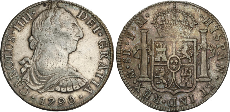 8 Reales. 1790. MÉXICO. F.M. 26,84 grs. Busto de Carlos III. Ordinal IIII. Pátin...