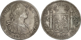 8 Reales. 1796. MÉXICO. F.M. 26,77 grs. (Oxidaciones limpiadas, rayitas). AC-959. MBC.