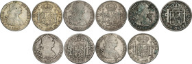 Lote 5 monedas 8 Reales. 1796 a 1803. MÉXICO. 1796 F.M. (2), 1801 F.T. y 1803 F.T. (2). A EXAMINAR. AC-959 (2), 972, 977 (2). BC a MBC-.