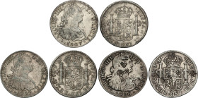 Lote 3 monedas 8 Reales. 1797, 1806 y 1807. MÉXICO. F.M. y T.H. (2). ( La de 1806 con resellos chinos y la de 1807 oxidaciones limpiadas). A EXAMINAR....