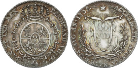 Medalla Proclamación. 24 Agosto 1808. MADRID. 5,93 grs. AR. Módulo 2 Reales. Bonita pátina irisada. He-3. EBC-.