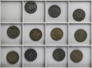 Lote 11 monedas 3 Cuartos. 1836 (2), 37, 38, 39, 40, 41, 43, 44, 46 (2). BARCELONA. A EXAMINAR. AC-4 (2), 5, 6, 7, 8, 9, 10, 11, 13 (2). BC+ a MBC.