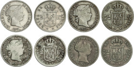 Lote 4 monedas 2 Reales. 1853, 57, 60, 61. BARCELONA. A EXAMINAR. AC-345, 348, 351, 352. MBC-.