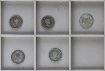 Lote 5 monedas 2 Reales. 1844/3, 45, 47, 48, 49. MADRID. C. L. 1844/3 escasa. A EXAMINAR. AC-361, 363, 364, 365, 366. BC+ a MBC-.