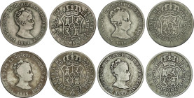 Lote 4 monedas 4 Reales. 1841, 1842 (2), 1844. BARCELONA. P.S. y C.C. A EXAMINAR. AC-415, 416, 418, 424. BC+ a MBC-.
