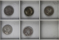Lote 5 monedas 4 Reales. 1843, 52, 53, 63, 64. SEVILLA. A EXAMINAR. AC-482, 485, 487, 496, 497. BC+ a MBC-.