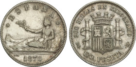 1 Peseta. 1870 (*18-73). D.E.-M. MBC+.