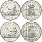 Lote 2 monedas 5 Pesetas. 1870 (*18-70). S.N.-M. (Leves golpecitos). MBC+ y EBC-.
