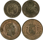 Lote 2 monedas 5 y 10 Céntimos. 1875. BRUSELAS. Anverso y reverso coincidentes. Tipo medalla. AC-3, 6. EBC.