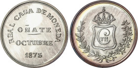 Reproducción 5 Pesetas. (1875). OÑATE. AR. Emisión privada con caja original y certificado. FDC.