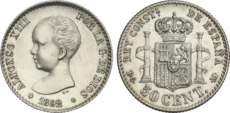 50 Céntimos. 1892/89 (*9/8-2). P.G./M (.P).-M. Corrección de ensayador visible e...