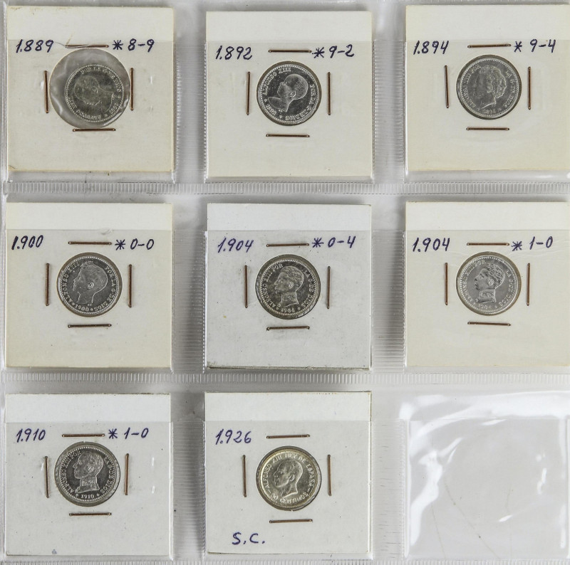 Lote 8 monedas 50 Céntimos. 1889 a 1926. 1889 (*8-9), 1892 (*9-2), 1894 (*9-4), ...