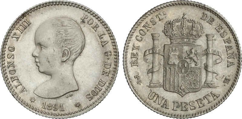 1 Peseta. 1891 (*18-91). P.G.-M. (Rayitas de limpieza en anverso, pequeña rayita...