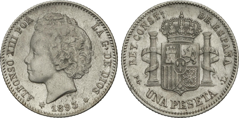 1 Peseta. 1893 (*18-93). P.G.-L. MBC+.