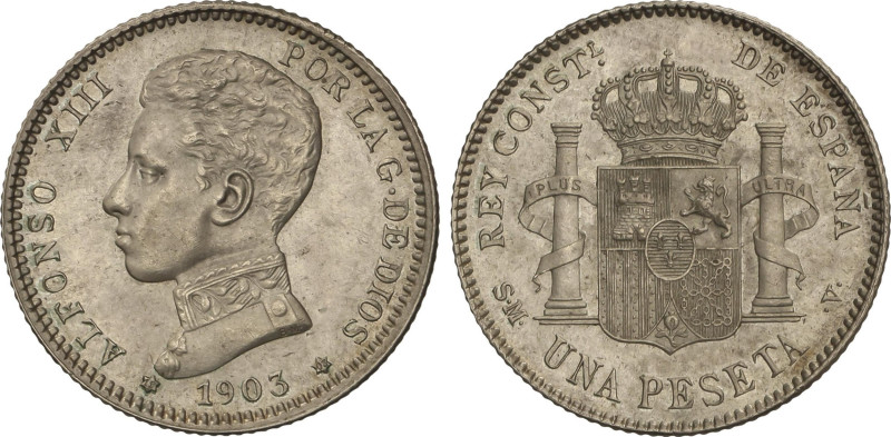 1 Peseta. 1903 (*19-03). S.M.-V. Brillo original. EBC+.