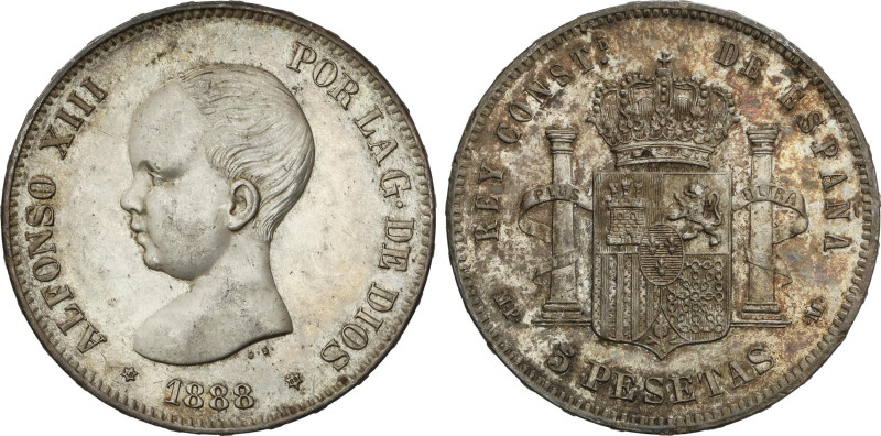 5 Pesetas. 1888 (*18-88). M.P.-M. Pátina en reverso. (Rayitas en anverso). EBC-....