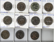 Lote 11 monedas 10 Céntimos. 1870 a 1879. GOBIERNO PROVISIONAL y ALFONSO XII. BARCELONA. 1870 (3), 1877 (2), 1878 (4) y 1879 (2). A EXAMINAR. BC+ a MB...