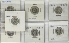 Lote 7 monedas 50 Céntimos. ALFONSO XII y ALFONSO XIII. 1885 (*8-6), 1892, 1894, 1900, 1904 (*0-4) (*1-0) y 1926. Todas con cifras de las estrellas vi...