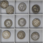 Lote 10 monedas 2 Pesetas. 1879 a 1905. ALFONSO XII y XIII. 1879, 1882 (3), 1884, 1905 (5). Varias estrellas no visibles. A EXAMINAR. MBC- a EBC.