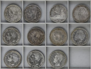 Lote 11 monedas 5 Pesetas. 1870 a 1898. GOBIERNO PROVISIONAL a ALFONSO XIII. Destacan 1884 (*18-84) M.S.-M, 1885 (*18-87) M.S.-M, 1891 (*18-91) P.G.-M...