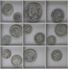 Lote 14 monedas 20 Centavos de Peso, 50 Céntimos (5), 1 (3), 2 (4), 5 Pesetas. 1870 a 1910. GOB. PROVISIONAL a ALFONSO XIII. Todas diferentes, estrell...