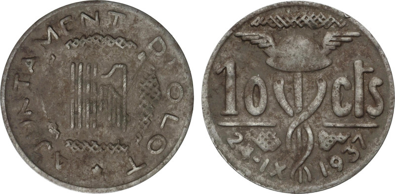 10 Cèntims. 24-IX-1937. Aj. d´OLOT. Fe. AC-30; HG-225. MBC+.