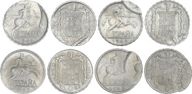 Lote 4 monedas 5 Céntimos. 1945 y 1953. Las cuatro ERROR: doble acuñación. Acuñación en positivo provocado por maquinaria de acuñar y no por otra mone...