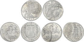 Lote 3 monedas 5 Céntimos. 1941, 1945 y 1953. Las tres ERROR: doble acuñación. Acuñación en positivo provocado por maquinaria de acuñar y no por otra ...