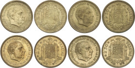 Lote 4 monedas 2,50 Pesetas. 1949 (*19-54, 56, 70 y 71). Las de *70 y *71 Pruebas procedentes de tiras de la F.N.M.T. SC y PRUEBAS.