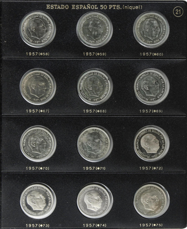 Serie 12 monedas 50 Pesetas. 1957 (*58 a 75). Las de *68 y *69 cifras de las est...