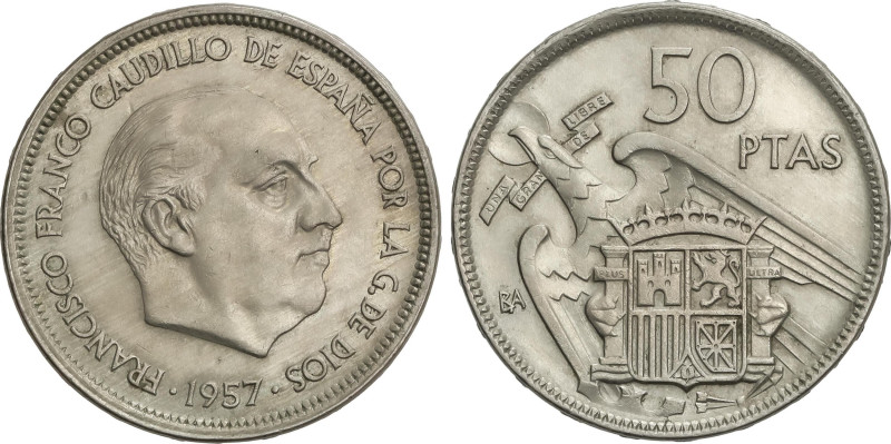 50 Pesetas. 1957 (*BA). I Exposición Iberoamericana de Numismática y Medallístic...