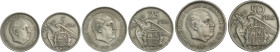 Serie 3 monedas 5, 25 y 50 Pesetas. 1957 (*BA). I Exposición Iberoamericana de Numismática y Medallística. EBC-.