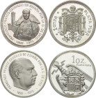 Lote 2 medallas diferentes 1 Onza plata pura. AR. Francisco Franco (1892-1975). Ø 40 mm. PROOF.